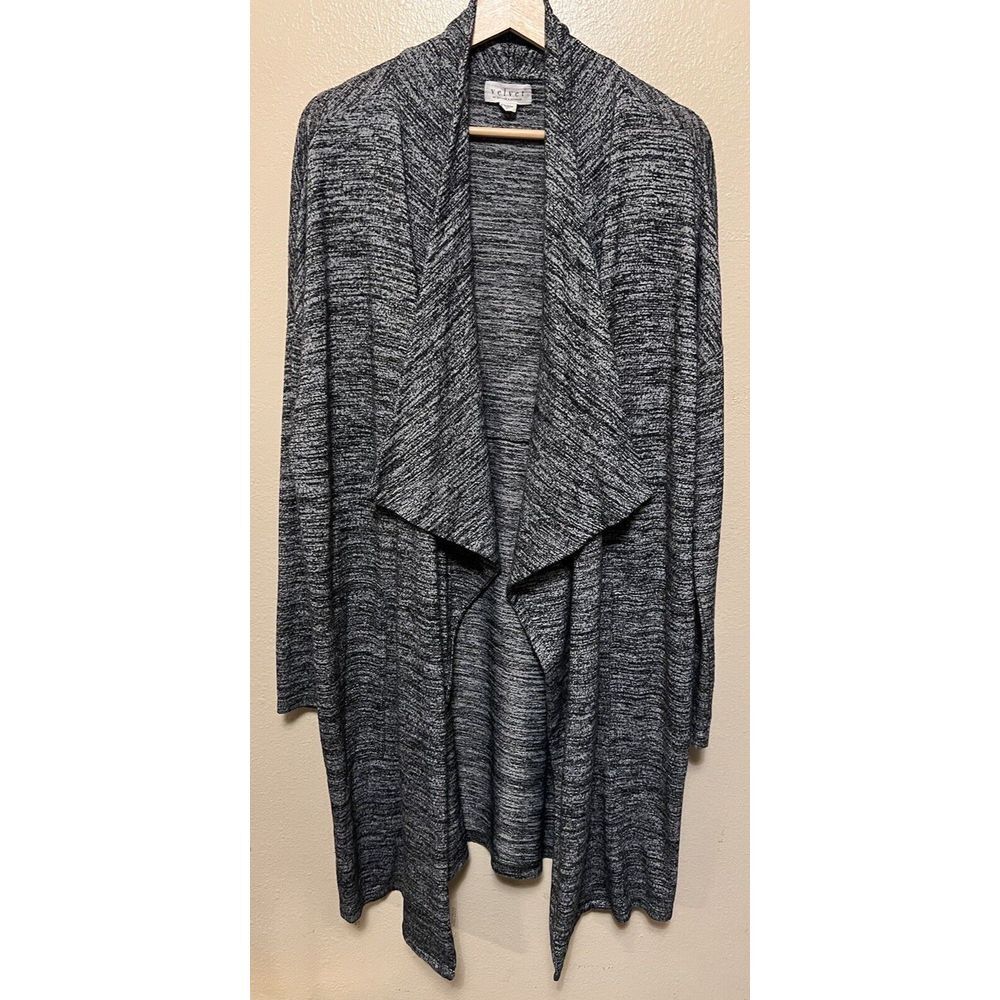 Velvet by‎ Graham & Spencer Space Dye Black White Open Cardigan Cozy Womens Sz L
